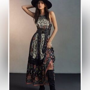 Anthropologie Bhanuni By Jyoti Black And Red Patterned Maxi Dress Sz 8